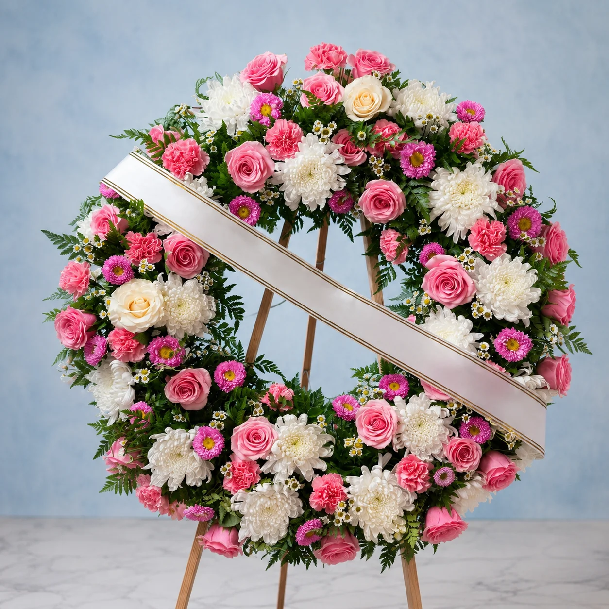 Corona Fúnebre en Tonos Rosados - arreglo fúnebre en Pereira