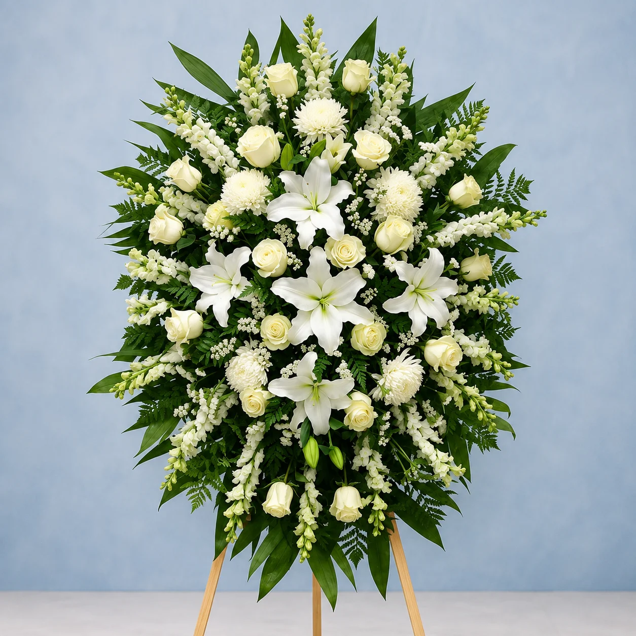 Palma Fúnebre de Lirios y Rosas - arreglo fúnebre en Pereira